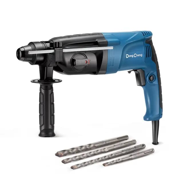 DongCheng martillo perforador 800W, energía de impacto 2.8 J, velocidad de ralentí 0-1200U/min, con 4 brocas SDS plus, 26 mm, taladro 4 en 1, martillo de demolición, mango antivibración