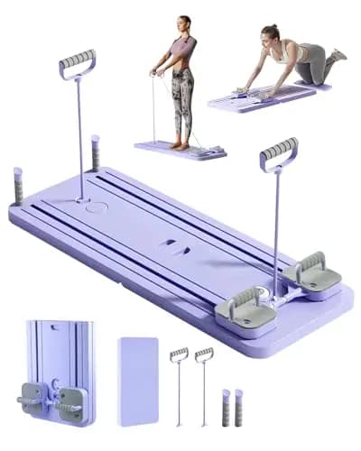Reformer Pilates Plegable, Mini Reformer de Pilates Multifuncional con Temporizador LED y Rebote Automático, Maquina para Entrenamiento en Casa con Base Antideslizante