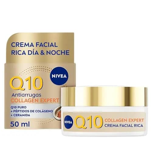 NIVEA Q10 Antiarrugas Collagen Expert - Crema Facial Rica Día y Noche - Mejora la Flacidez en 7 Días - Q10, Péptidos de Colágeno y Ceramida - Arrugas Profundas - Piel Muy Seca y Flácida - 50 ml
