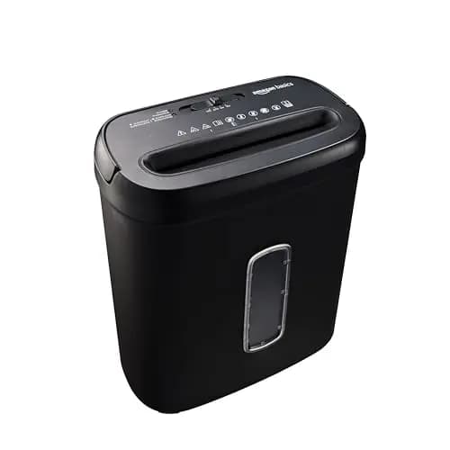 Amazon Basics Trituradora de papel de 8 hojas de corte transversal para triturar papel y tarjetas de crédito, 8 hojas (modelo nuevo, color negro)