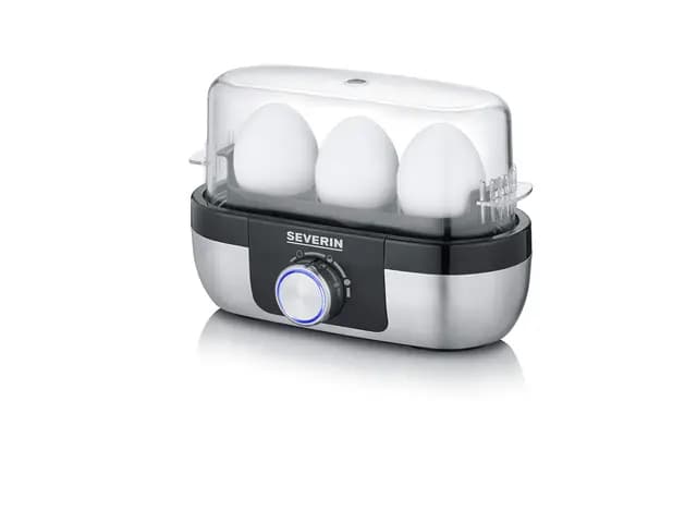 SEVERIN Cuecehuevos con Control de Tiempo de Cocción, 270 W, Capacidad de hasta 3 Huevos, Acero Inoxidable Cepillado/Negro EK 3163