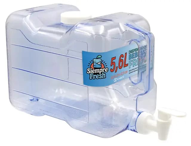 Dispensador de Agua Fría para Nevera 5,6 L by Cia&Co | Garrafa compacta 33,5x21x12,5 con Asa Ergonómica, Grifo de Doble Función y Tapón - Reutilizable y Duradera, Bebidas Frías en Casa, Playa, Camping