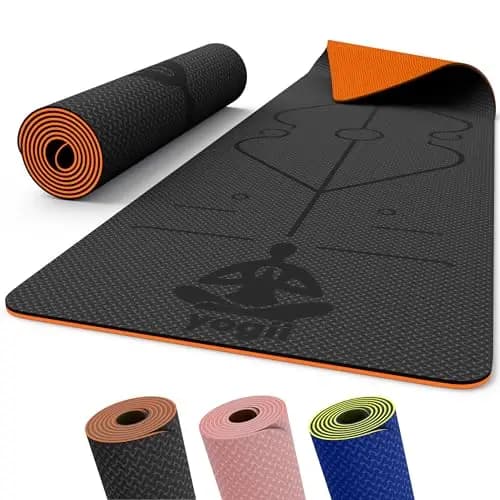 Yogii Esterilla de Yoga 6 mm Antideslizante - Esterilla Fitness de TPE para Yoga, Pilates y Entrenamiento en Casa - Esterilla Deportiva con Líneas de Alineación - Mujer y Hombre
