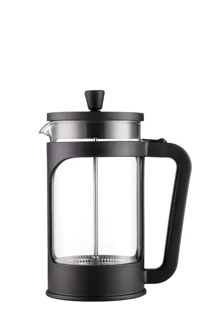 VIER - Cafetera/tetera de prensa francesa de 1 litro / 34 Oz. Vidrio borosilicato resistente al calor. Filtro acero inoxidable y cubierta negra.