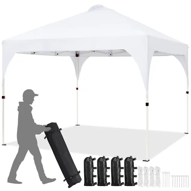 Yaheetech Carpa Plegable 3x3m, Cenador Exterior Impermeable y Antiviento para 8-10 Personas, Carpa Jardín con Ventilación y Bolsa de Transporte, Color Blanco – Imagen 1
