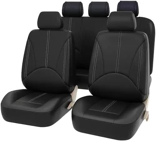 Fundas Universales para Asientos de Coche, Fundas de Cuero PU para Asientos de Coche, Protectores de Asientos para La Mayoría de Los Coches., SUV, Camiones, 11 Pcs, Negro