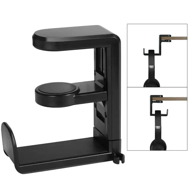 AXFEE Soporte para Auriculares,Sin Perforaciones,con 360° Gancho Giratorio+Clip de Cable,para Todos los Objetos Colgables,Adecuado para Escritorios de Computadora, Armarios,etc.de Varios Espesores