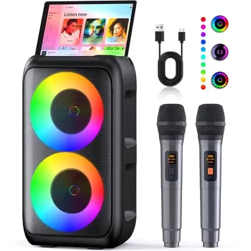 Ankuka T08 Altavoz Karaoke Bluetooth con 2 Micrófonos Inalámbricos
