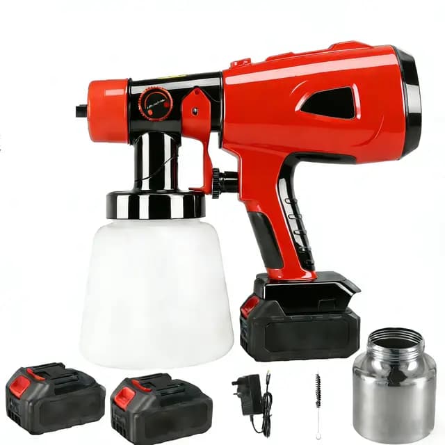 Pulverizador de Pintura Inalámbrica 850 W, 800 ml Sistema de Pulverización de Pintura con 2 x 2600 mAh 21V Batería y Cargador, 5 Boquillas, 2 Recipiente de Pintura, para Paredes, Techos, Vallas