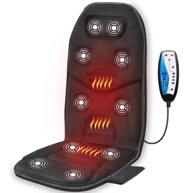 COMFIER Asiento de Masaje Espalda Eléctrico con 10 Motores Vibrantes, Almohadilla Térmica de 2 Terapias con Apagado Automático, Almohadilla de Masaje Calentado para el Alivio del Dolor de Espalda