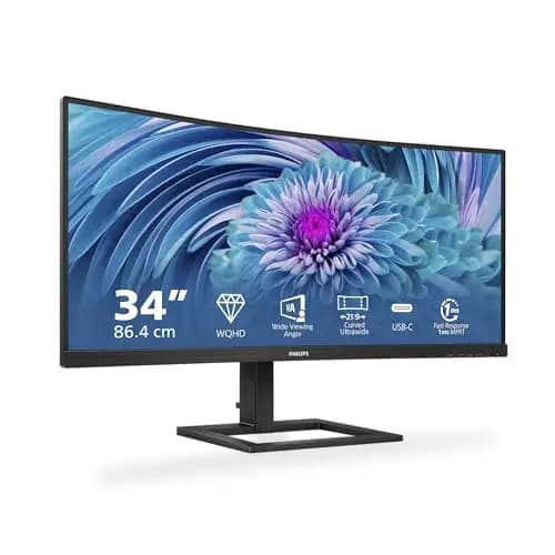 Philips Monitors 346E2CUAE/00-34" Curved 1500R, WQHD, 100Hz, 1ms, VA, Adaptive Sync (3440x1440, 300cd/m, 2xHDMI, DisplayPort 1x1.2), Negro