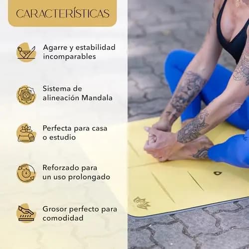 Yoga Mat, Edición Dorada Mandala, Esterilla de yoga antideslizante, Materiales ecologicos Colchoneta para pilates y yoga incluye bolsa de transporte