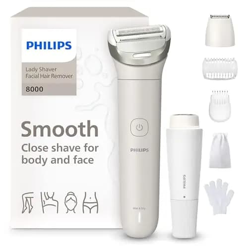 Afeitadora Philips Serie 8000 - Afeitadora sin cable para uso en seco y en mojado, sistema de 3 cuchillas, luz LED, para la cara, las piernas, el cuerpo y la zona del bikini, Modelo BRL159/00