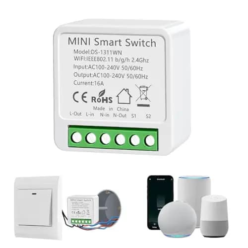 Interruptor WiFi Smart Life, 16A Relé Interruptor Inteligente Wi-Fi & Bluetooth, 2.4g Smart Light Switch Compatible con Asistente de Voz y Tuya, Smart Switch Alexa, Requiere Cable Neutro
