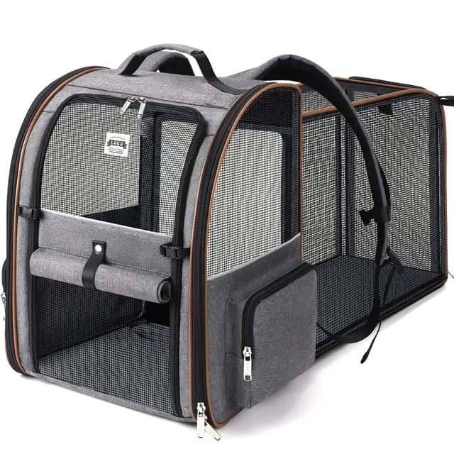 Transportin Gato Extensible con 4 Entradas | Mochila Transpirable - Transportin Perro Pequeño con Arnés Interno - Carga Máxima 8kg - Impermeable - Gris