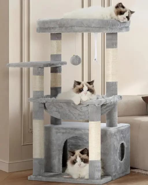 Heybly Árbol para Rascarse de Gatos, Árbol con Cesto Extra Grande y Suave, Cama Espaciosa y Lugar de Dormir Escondido, Gris Claro HCT008SW
