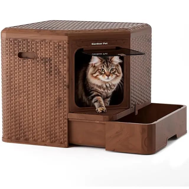 Gardner Pet Arenero Gato Cerrado con Fondo Extraíble – Diseño Estilizado para Hogar, Material PP Reciclable, Filtración Anti-Olores, Dimensiones 50x50x50 cm, Color Madera Oscura