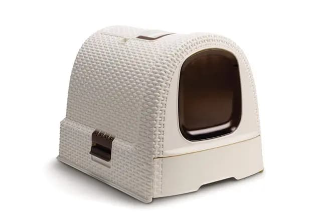 Curver - Inodoro para Gatos, Bandeja Sanitaria Cerrada, Compartimento Inferior extraíble para facilitar la Limpieza, Pala para Arena y Alfombrilla Incluidas, Dimensiones: 40 x 38.5 x 51.5 cm Blanco
