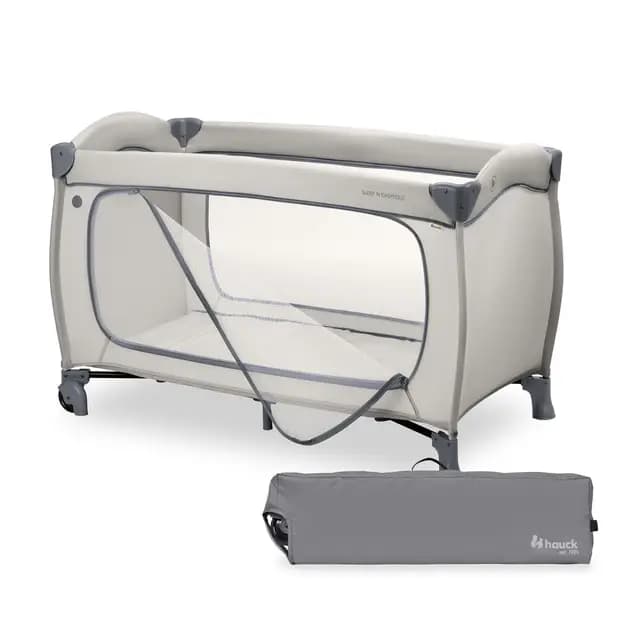 Hauck Sleep N Easyfold Cuna de Viaje Plegable Desde el Nacimiento hasta 15 kg - Parque Infantil Bebé con Ruedas Montaje y Plegado Ultrarrápido - Bolsa Incluida - Apertura XL - Compacta - Gris