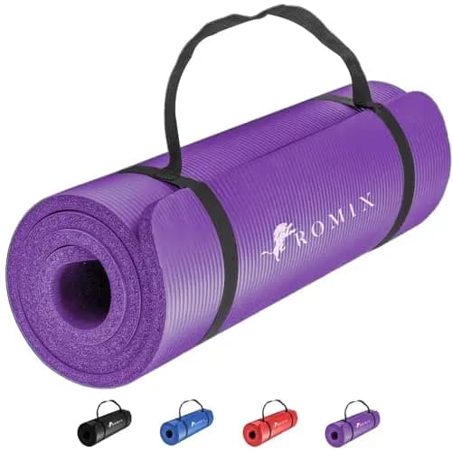 ROMIX Esterilla Yoga, 10MM Grueso Antideslizante Exercise Mat con Bolsa de Transporte y Correa, Ecológica Colchoneta de Yoga para Pilates Fitness Gimnasio Ejercicio Meditación Cámping - 180x60x1CM