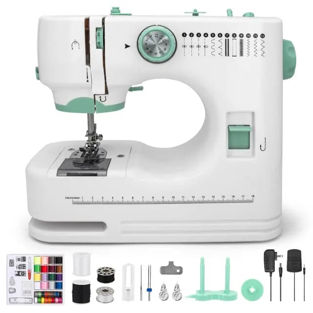 Máquina de Coser Portátil Eléctrica Compacta para Hogar, 12 Puntadas Integradas, 6 Prensatelas, 2 Velocidades (Baja/Alta) con Pedal, Ideal para Principiantes, Arreglos, Costura Doméstica y DIY