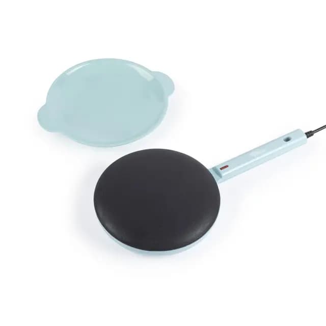 Giles & Posner Handheld Pancake Maker – Placa de aluminio de 20 cm, recubrimiento antiadherente sin PFAS, luces indicadoras de listo, con asa, tazón para masa, 600W, azul