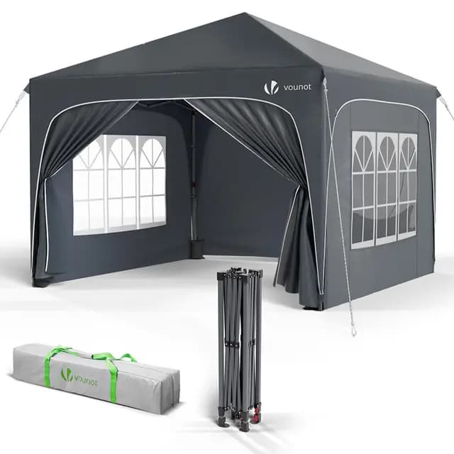 VOUNOT® Carpa Plegable Gazebo 3x3m con 4 Paredes Laterales 4 Sacos Arena y Bolsa de Transporte, Cenador Impermeable Pabellón de Jardín Protección UV para Camping, Fiestas, Exterior, Color Gris