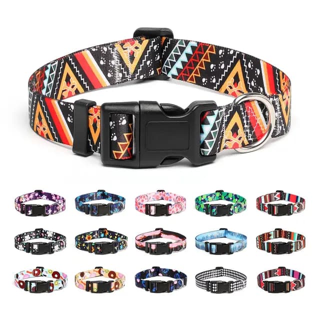 Mercano Collar para Perros Ajustable y Resistente - Patrones de Diseño Especial, Cómodo Nylon Suave para Perros Pequeños Medianos Grandes (M, Ethnic Dorado) – Imagen 1