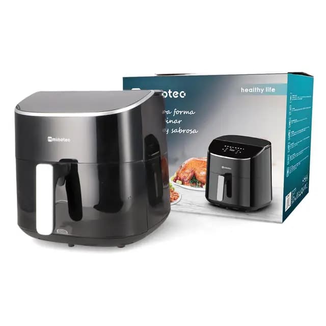 M mimotec – Air Fryer Serena Touch 7,6L Freidora de Aire sin Aceite, 2000W, 8 Menús Digitales, Control Táctil, Temporizador 60min regulable, 80-200°C, Reducción de Grasa Ideal para Cocina Saludable