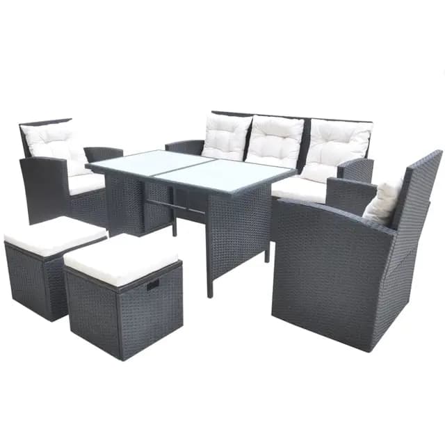 vidaXL Juego de Comedor de Jardín Ratán Sintético Negro Muebles Patio Exterior