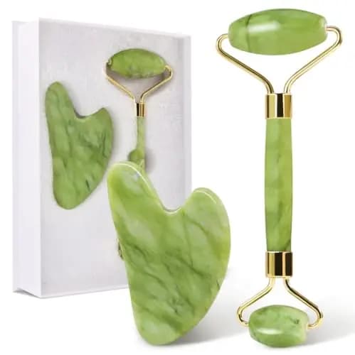 GUGUG Gua Sha y Rodillo, Guasha para el Masaje Facial, Rodillo de Jade Facial Masaje para Mujeres, Relajante de los Músculos del Cuello y del Cuerpo
