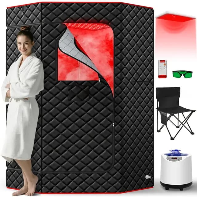 I-THERA-U Sauna de infrarrojos para el hogar - Sauna portátil de vapor de 660 y 850 nm sauna de vapor de cuerpo entero con 3L 1200 W generador de vapor baño de vapor, 15 niveles de calor, silla, mando