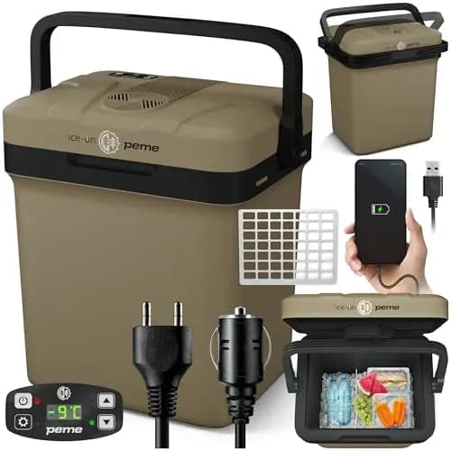 peme Nevera Portátil Eléctrica para Coche Camping Frigorífico Viaje Auto 12V Termoeléctrica con Enchufe Silenciosa Portatil Congelador Frigorifico Fridge Camper Frigoba 230 V 22,9L – Essential