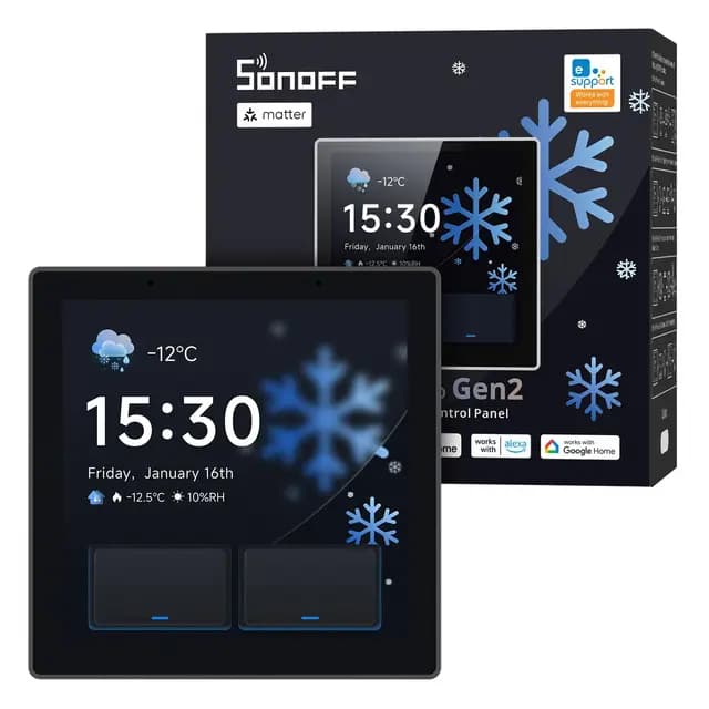 SONOFF NSPanel Pro Gen2 Panel de Control con Relé - Zigbee Hub & Matter Bridge, integración con Home Assistant, Termostato, Alarma, Doble Banda WiFi 2.4/5GHz, Control por Voz Alexa,Google,Apple.negro