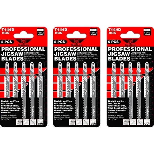 15 hojas de sierra de calar TopsTools T144D de corte recto y rápido compatibles con Bosch, Dewalt, Makita, Milwaukee y muchos más