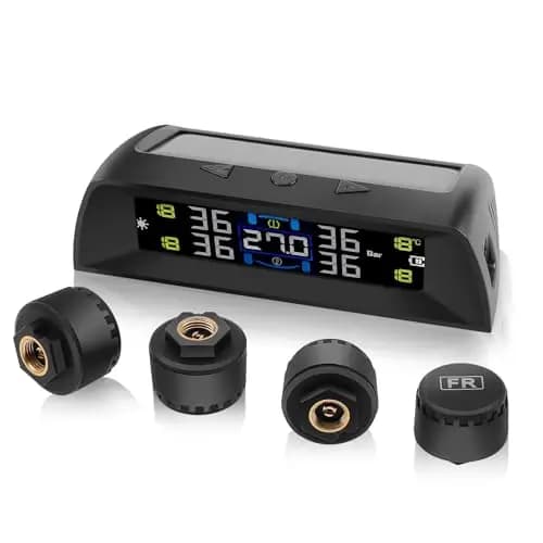 KAOLALI TPMS Sistema de Monitoreo de Presión de Neumáticos Solar, Visualización de la Temperatura Interior del Vehículo, 6 Funciones de Alarma, con Pantalla LCD en Color y 4 Sensores Externos 0-72Psi