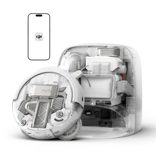 Robot Aspirador y mopa dji Romo P con diseño Transparente, succión de 25 000 Pa, detección a Nivel de dron, 200 días de Funcionamiento sin Mantenimiento y soluciones de fregado Personalizables