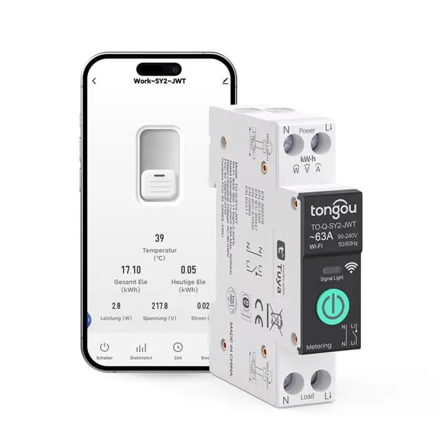 TONGOU SY2 JWT | WLAN Relé Inteligente Interruptor | Medición Potencia | Automatización Hogar | TUYA APP​ NO Hub Requerido | Control Inalámbrico Iluminación +Electrodomésticos