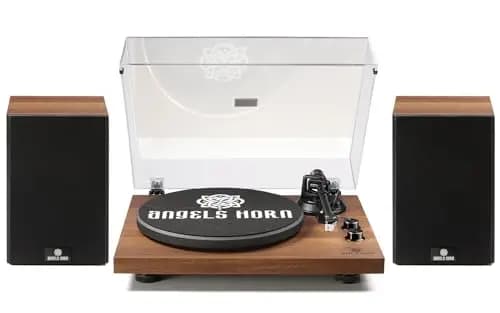 Tocadiscos de Vinilo, Angels Horn Reproductor de Vinilos Bluetooth HiFi con Altavoces Estéreo, Giradiscos con Preamplificador Integrado, Brazo en S, 33/45 RPM