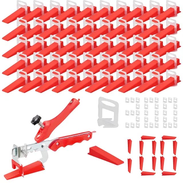 Flintronic Niveladores de Azulejos, Sistema de nivelación de azulejos, Cuñas Niveladoras Suelo, 300 lengüetas de 3 mm, 100 piezas reutilizables cuñas y 1 alicate de instalación,para azulejos 3 a 12 mm
