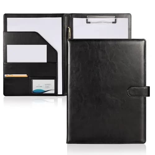 SITHON Portapapeles con Pinza, Carpeta Clip A4, Portafolios de Cuero sintético con Bolsillo Interior, Carpeta Portapapeles con Tapa para Escuela Hogar Oficina Plegar Portapape, Negro