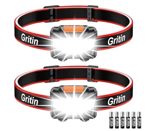 Gritin Linterna Frontal LED, [2 Pack] Linterna Cabeza COB Super Brillante con 3 Modos, Ligera y Impermeable para Correr, Acampar, Pescar, Ciclismo