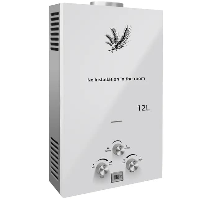 12L 24KW Calentador de Agua de Gas GLP Butano y Propano Calentador de Agua Calentador de Agua LPG Instantáneo Portátil,Modos de Invierno y Verano,Blanco,para Ducha Al Aire Libre,Baño,Camping