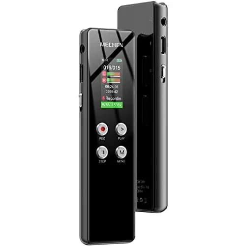 MECHEN Grabadora de Voz 64 GB, grabación HD con un Solo Clic (1536 kbps), reducción de Ruido automática, Reproductor de MP3, protección por contraseña, batería de 300 mAh (64GB)