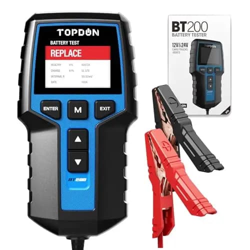 TOPDON BT200 Comprobador de Baterías de Coche, 12V 24V Comprobador de Baterías 100-2000CCA, con prueba de batería, prueba de arranque y prueba del sistema de carga para coches, motos, barcos, SUV