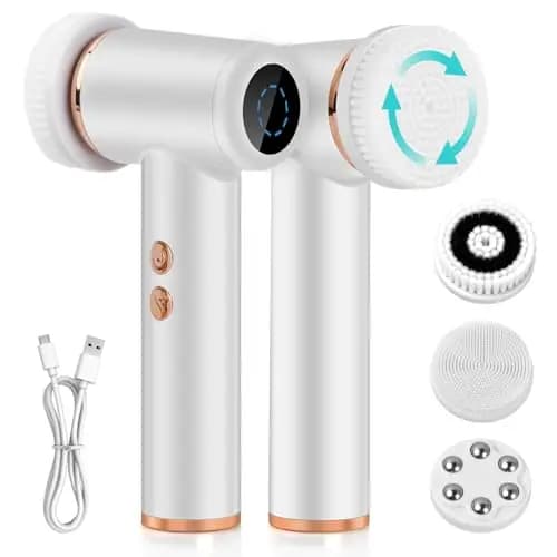 Cepillo limpieza facial Eléctrico, Resistente IPX6 Recargable cepillo facial con 4 cabezales y 5 niveles de ajuste para eliminar la suciedad que obstruye los poros y exfoliar para todo tipo de piel