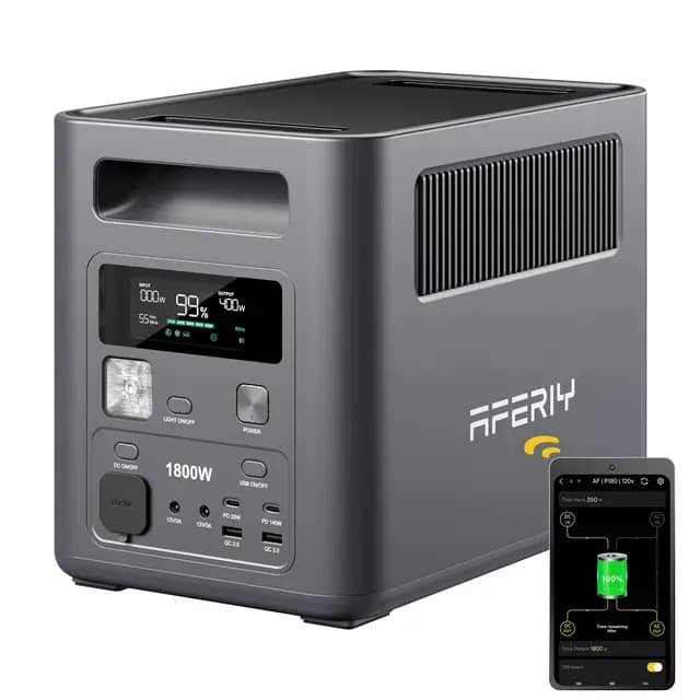 AFERIY Estación de Energía Portátil 1800W, 1024Wh LiFePO4,9 Salidas, Carga Rápida de 1H, SAI <10 ms, Generador Solar para Hogar/Caravanasa/Campada - 2026 Nuevo