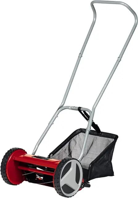 Einhell Cortacésped Manual para hasta 150 m2, husillo de Corte con rodamiento de Bolas con 5 Cuchillas de Acero, Ajuste de Altura 4 Niveles 13 37 mm, colector de 16 L, Color Negro Y Rojo