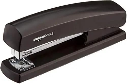 Amazon Basics Grapadora con 1000 Grapas, Capacidad para 10 Hojas, Base de Goma Antideslizante, para Uso Doméstico, Oficina, Negro