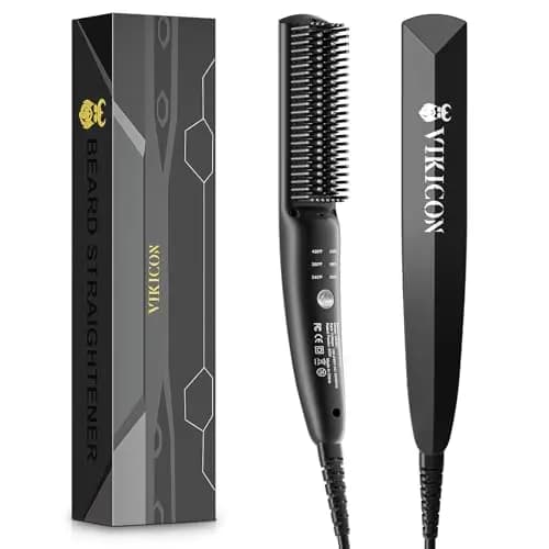 VIKICON Alisador de Barba, Cepillo Barba de Calentamiento Rápido De 30s, Mini Peine Alisador de Calentamiento para Hombres, Peine de Pelo Caliente Iónico para Peinar Barba Larga Y Corta